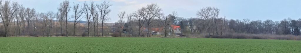 Ľavý breh Žitavy: Za Žitavou. Pohľad od rieky na kaštiel v parku Žitavce. (r.2021/Canonsp.)